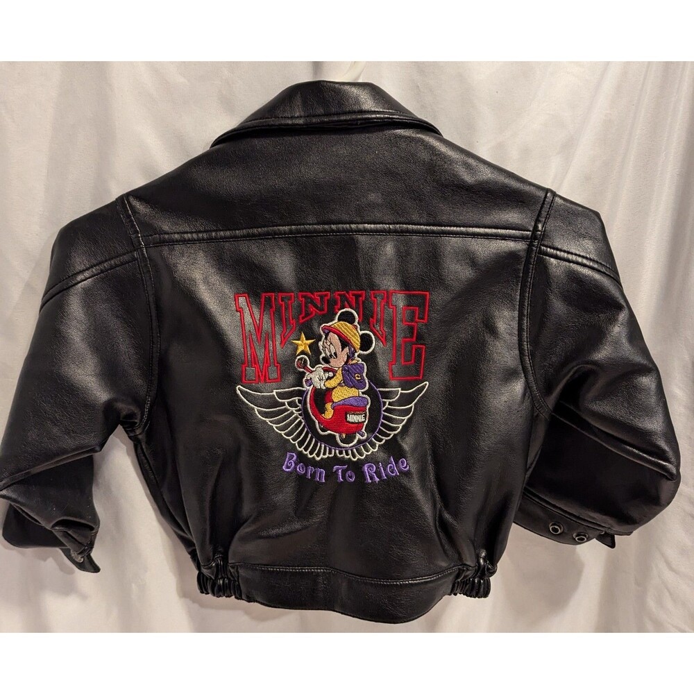 Disney Minnie Mouse Black Biker Jacket "Born to Ride" Faux Leather Kids Size 4T - Picture 2 of 16